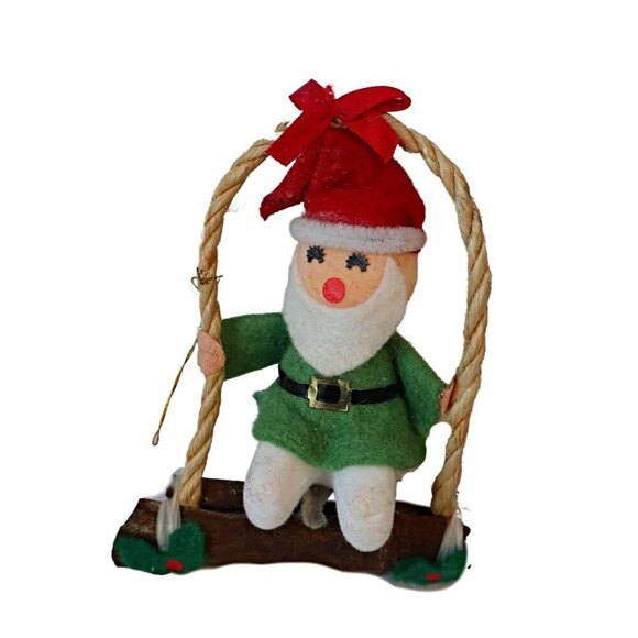 5 Vintage Christmas Ornaments Elf Celluloid Santa Flocked Angel Chenille Snowman - Picture 5 of 6